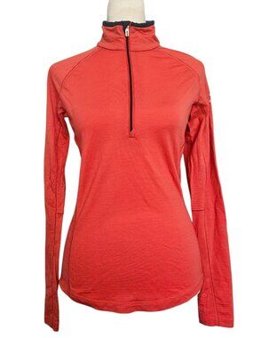Icebreaker Womens Small Bodyfit Zone 1/4 Zip Base Layer Top Coral Merino Outdoor